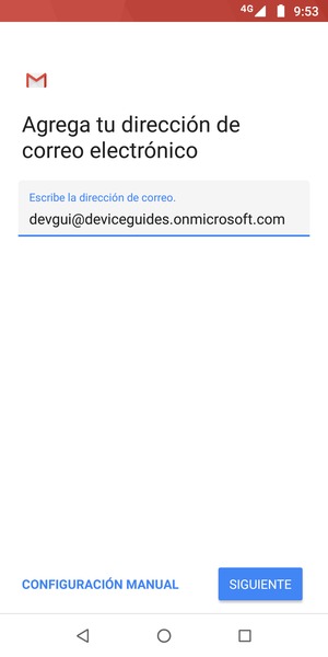 Introduzca su Dirección de correo electrónico y seleccione CONFIGURACIÓN MANUAL