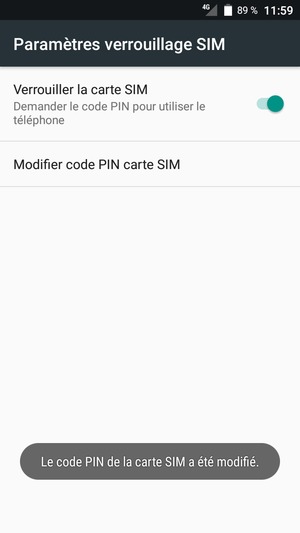 Votre code PIN de la carte SIM a été modifié