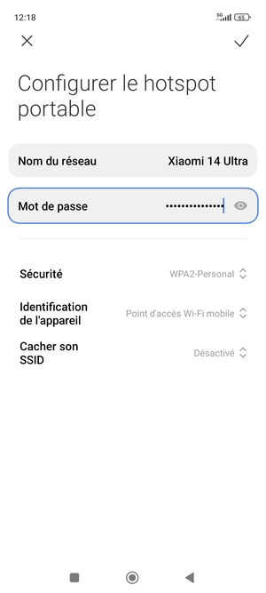 Saisissez un mot de passe de hotspot Wi-Fi d'au moins 8 caractères et sélectionnez OK