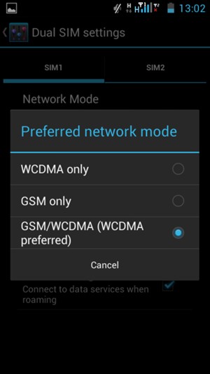 Select GSM only to enable 2G and GSM/WCDMA (WCDMA preferred) to enable 3G