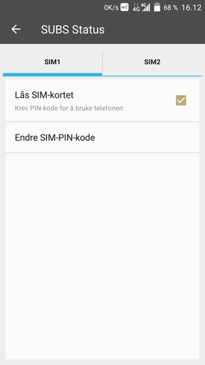 Velg SIM1 eller SIM2 og velg Endre SIM-PIN-kode