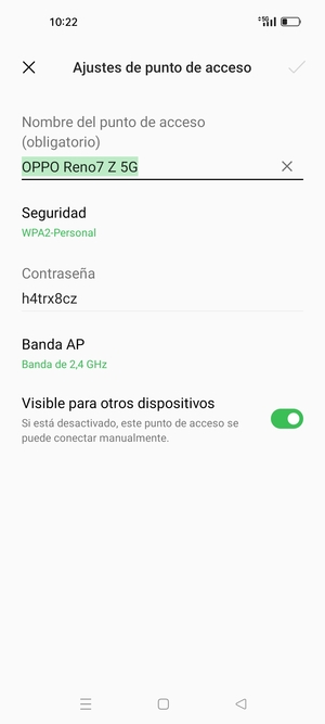 Introduzca una contraseña de punto de acceso Wi-Fi de al menos 8 caracteres y seleccione Aceptar