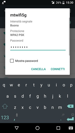 Inserisci la password del Wi-Fi e seleziona CONNETI