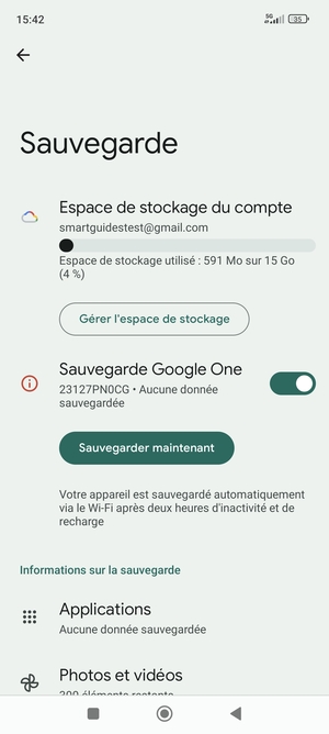 Sélectionnez Espace de stockage du compte