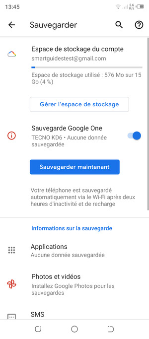 Sélectionnez Espace de stockage du compte