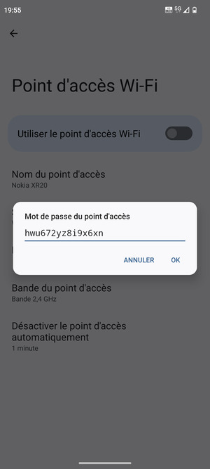 Saisissez un mot de passe de hotspot Wi-Fi d'au moins 8 caractères et sélectionnez OK