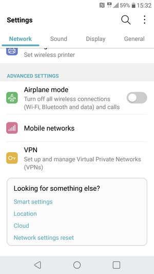 Scroll to and select Mobile networks