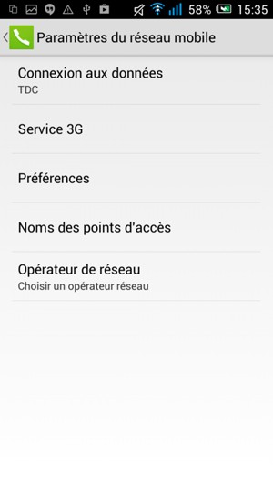 Sélectionnez Service 3G