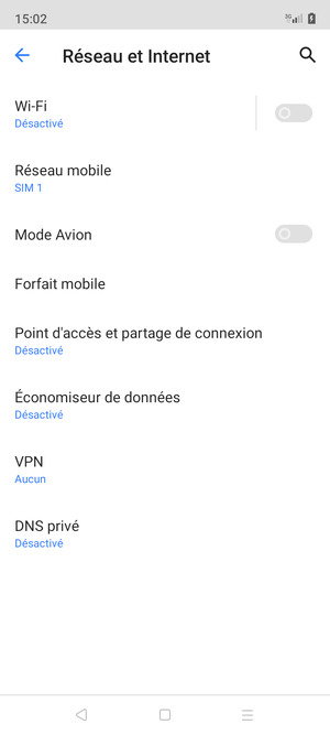 Sélectionnez Point d'accès et partage de connexion