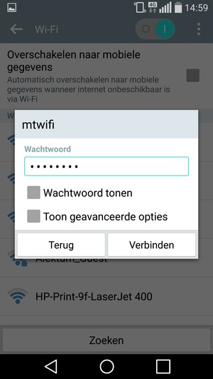 Voer het WiFi-wachtwoord in en selecteer Verbinden