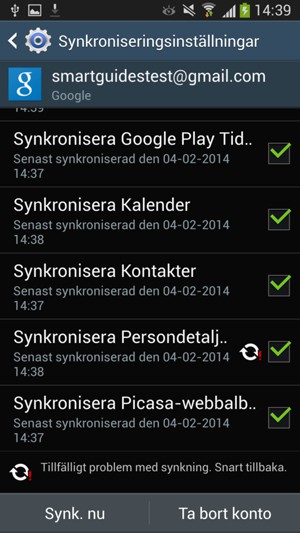 Kontrollera att Synkronisera Kontakter är valt och välj Synk. nu