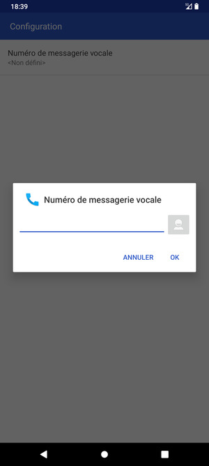 Saisissez le Numéro de messagerie vocale et sélectionnez OK
