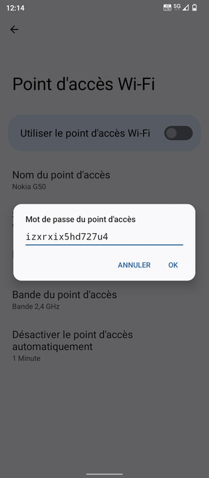 Saisissez un mot de passe de hotspot Wi-Fi d'au moins 8 caractères et sélectionnez OK