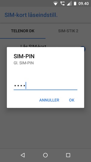 Indtast din Gammel PIN-kode til SIM-kort og vælg OK