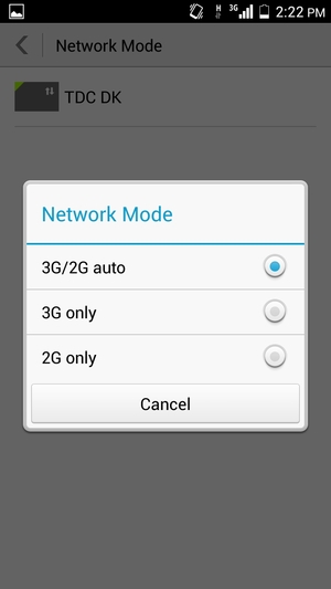 Select 2G only to enable 2G and 3G only to enable 3G