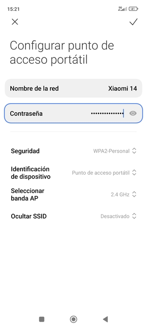 Introduzca una contraseña de punto de acceso Wi-Fi de al menos 8 caracteres y seleccione Aceptar