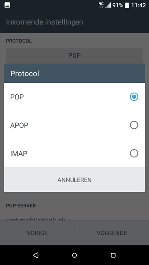 Selecteer POP of IMAP