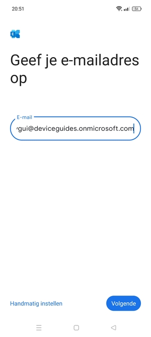 Voer uw e-mailadres in en selecteer Handmatig instellen