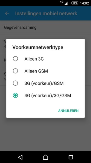 Selecteer Alleen GSM om 2G in te schakelen