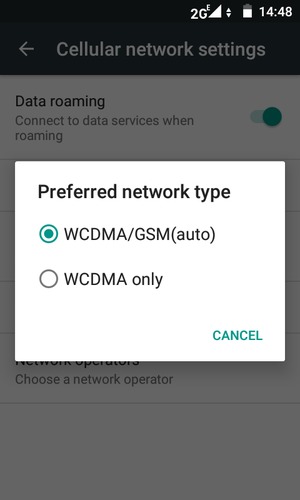 Select WCDMA only to enable 3G and GSM/WCDMA (auto) to enable 2G/3G