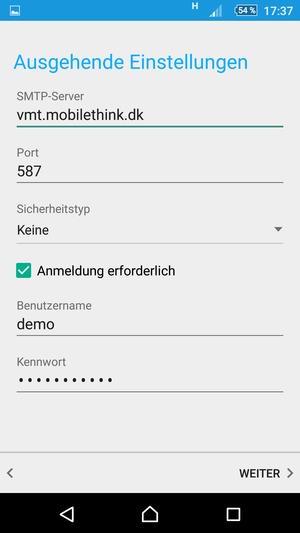 Geben Sie die Server-Adresse für ausgehende Post ein