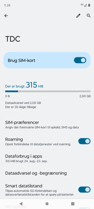 Slå Roaming til eller fra