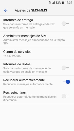 Seleccione SIM Centro de servicios de SMS / Centro de servicios