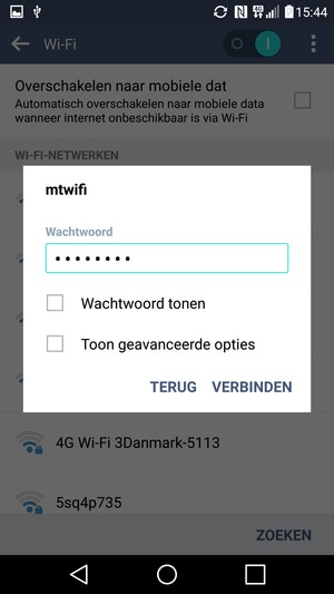 Voer het WiFi-wachtwoord in en selecteer VERBINDEN
