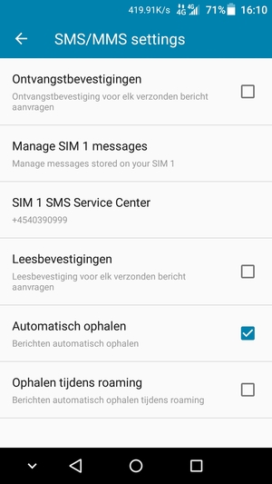 Selecteer SMS Service Center