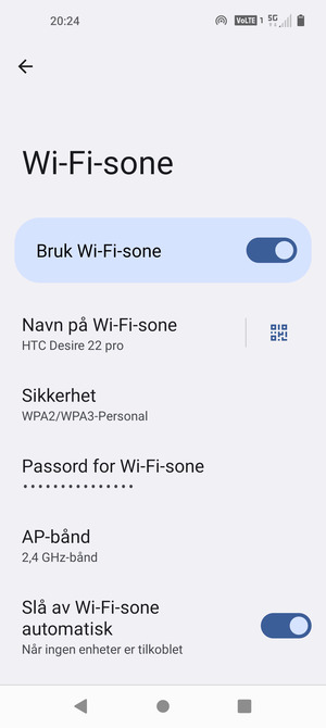 Telefonen din er konfigurert for bruk som et modem