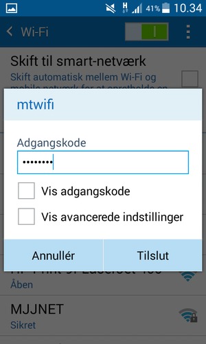 Indtast Wi-Fi adgangskoden og vælg Tilslut