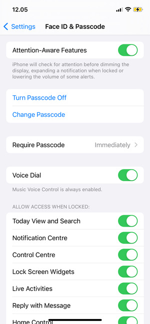 Scroll to and select Change Passcode