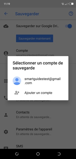 Sélectionnez votre compte de sauvegarde