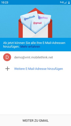 Wählen Sie WEITER ZU GMAIL