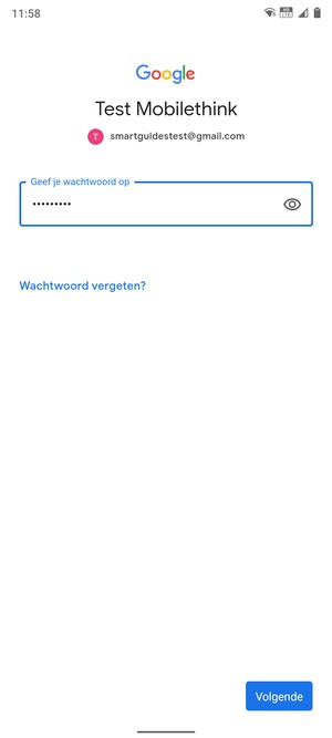 Voer uw wachtwoord in en selecteer Volgende