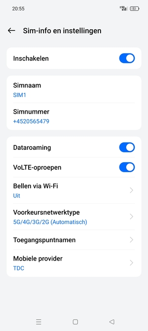 Schakel Dataroaming in of uit