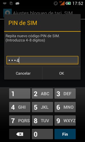 Confirme su Nuevo código PIN de SIM y seleccione OK