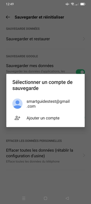 Sélectionnez votre compte de sauvegarde