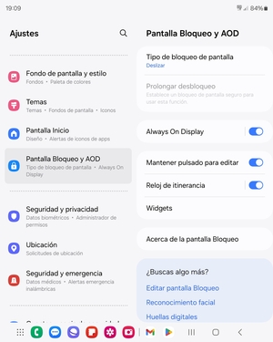 Para activar su bloqueo de pantalla, vaya al menú Ajustes y seleccione Pantalla Bloqueo y AOD