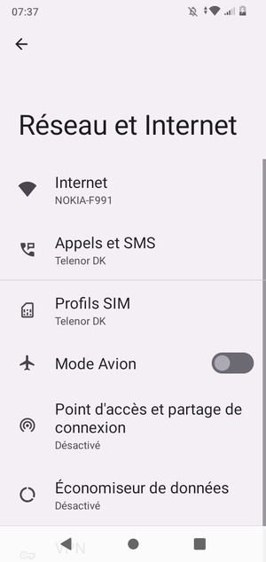 Sélectionnez Point d'accès et partage de connexion