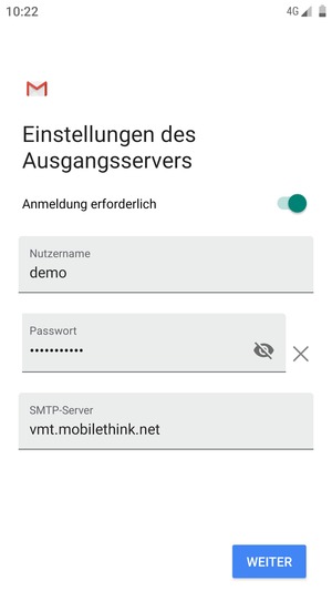 Geben Sie die Server-Adresse für ausgehende Post ein