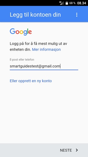 Skriv inn din Gmail-adresse og velg NESTE