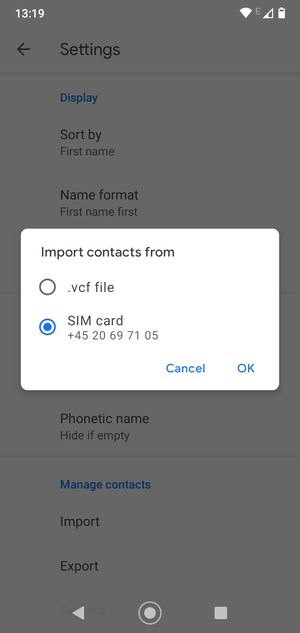Select the SIM card and select OK