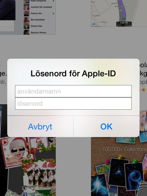 Ange Användarnamn och Lösenord för Apple-ID och välj OK