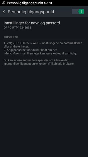 Telefonen din er konfigurert for bruk som et modem