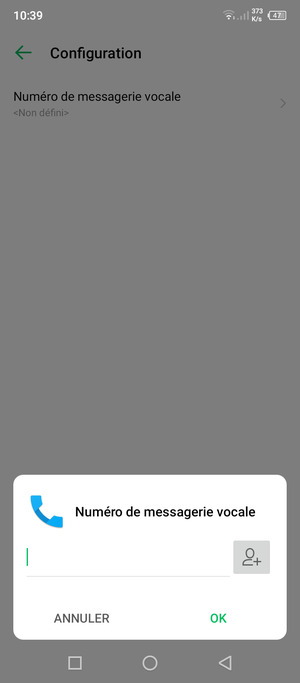 Saisissez le Numéro de messagerie vocale et sélectionnez OK