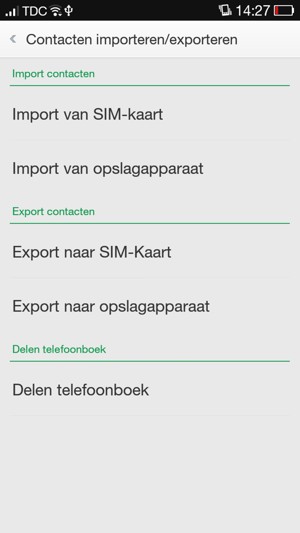 Selecteer Import van SIM-kaart
