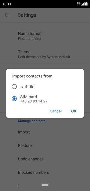 Select SIM card and  OK