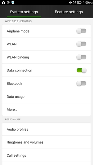 Select System settings and WLAN