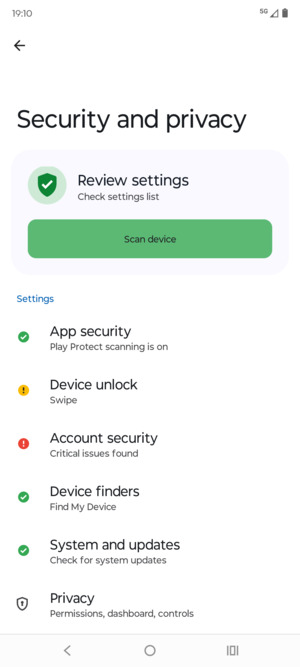 To activate your screen lock, go to the Security & privacy menu and select Device unlock